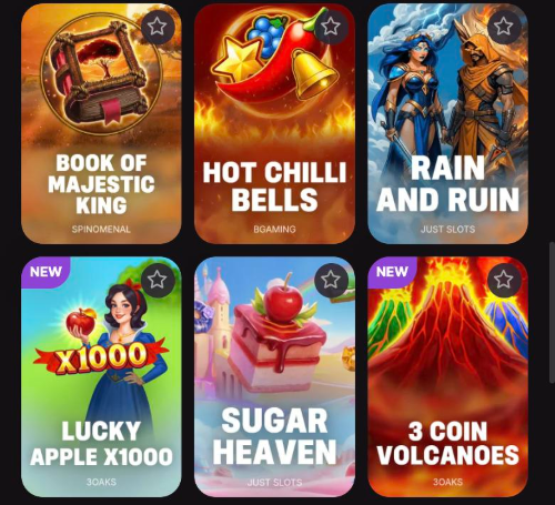 cloudbet slots grid with titles from spinomenal, bgaming, just slots and 3oaks