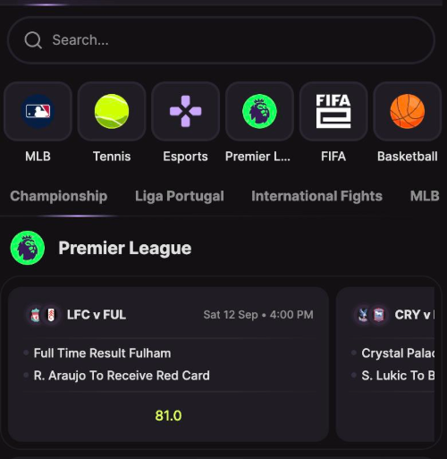 cloudbet sportsbook home with premier league bet builder cards and full time result odds
