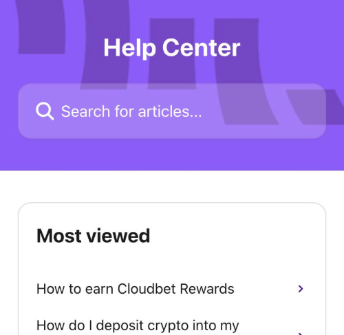cloudbet help center search with most viewed articles on rewards, deposits and withdrawals