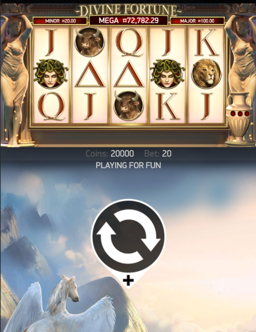 divine fortune slot reels with the minor mega and major jackpots