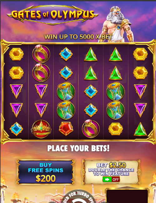 gates of olympus mobile demo with zeus beside the 6x5 grid and the buy free spins button