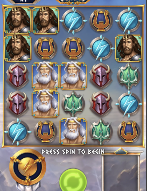 rise of olympus demo by play'n go on its 5x5 grid