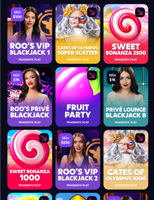 roobet pragmatic play lobby with gates of olympus super scatter, sweet bonanza 2500 and pragmatic live blackjack tables