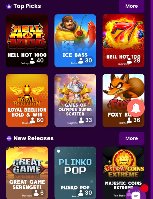 TrustDice mobile lobby showing top picks and new releases