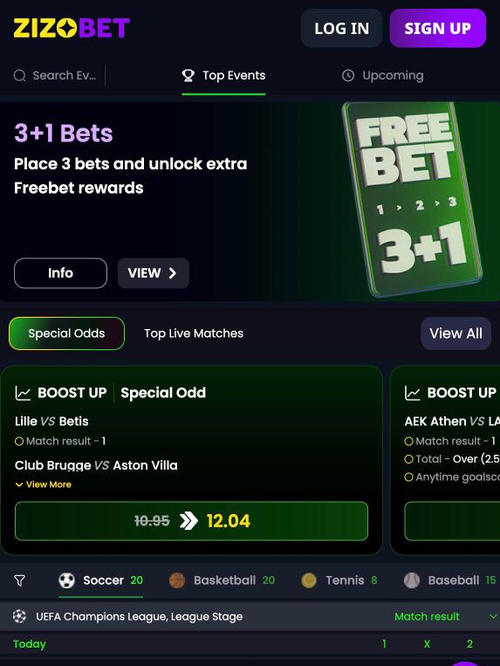zizobet sportsbook 3+1 bets freebet offer with special odds and boosted prices