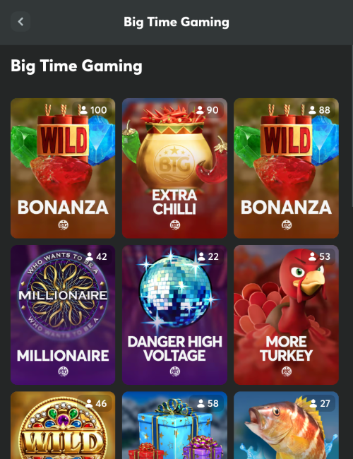 bc game big time gaming slots lobby on mobile