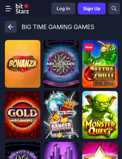 bitstarz big time gaming games lobby on mobile