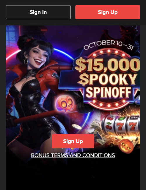 casino adrenaline spooky spinoff banner with a $15,000 prize pool from october 10 to 31