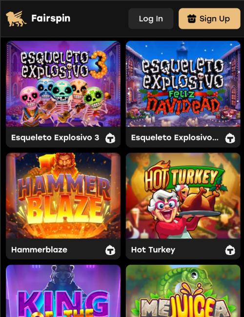 fairspin lobby showing thunderkick slots on mobile