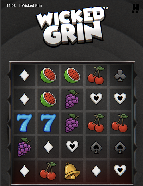 wicked grin slot by hacksaw gaming on mobile with fruit symbols on the reels