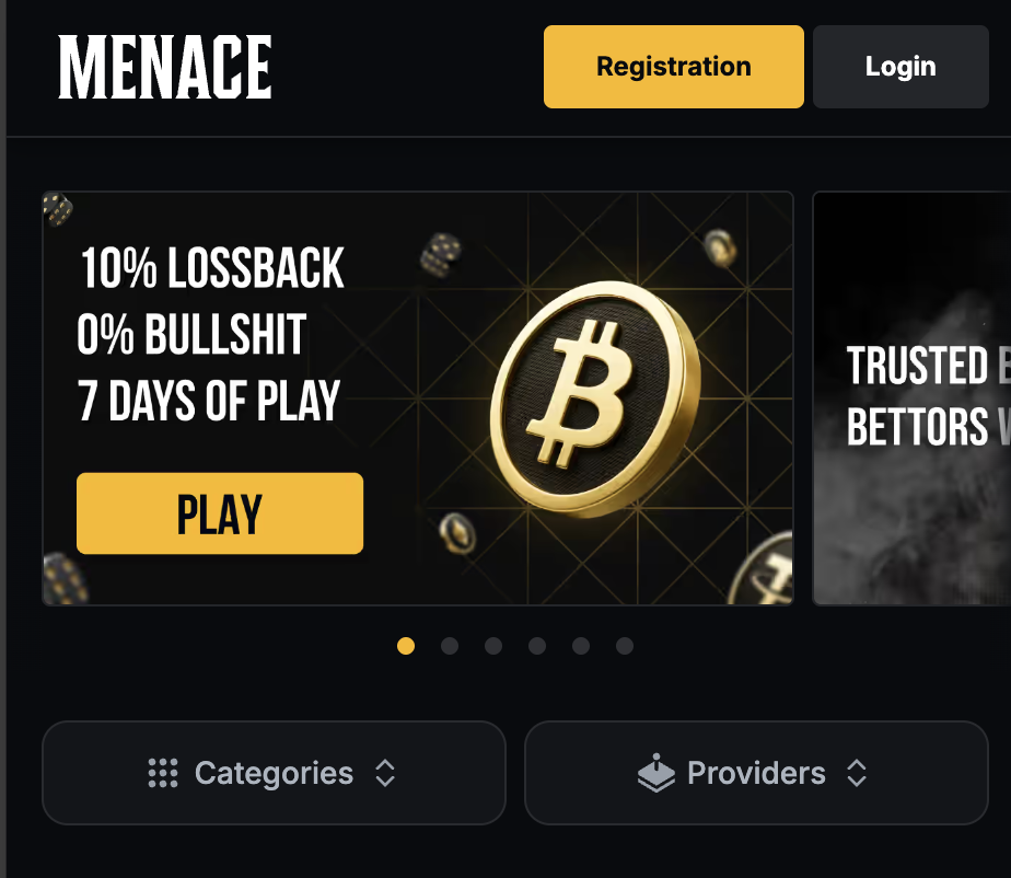 lossback bonus banner at menace casino